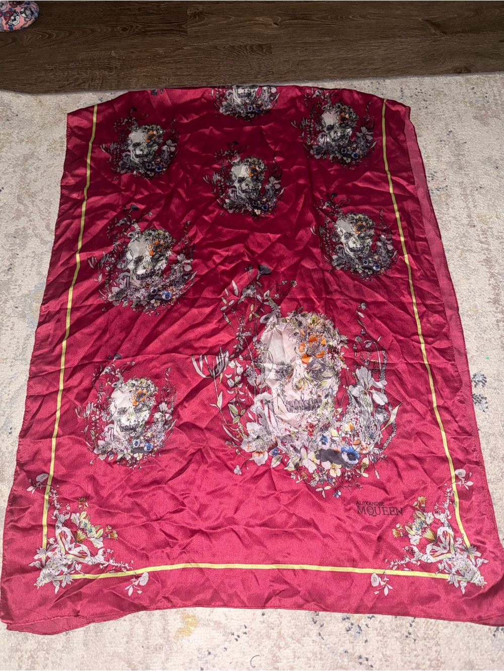 Alexander McQueen Magenta Floral Skull Silk Scarf
